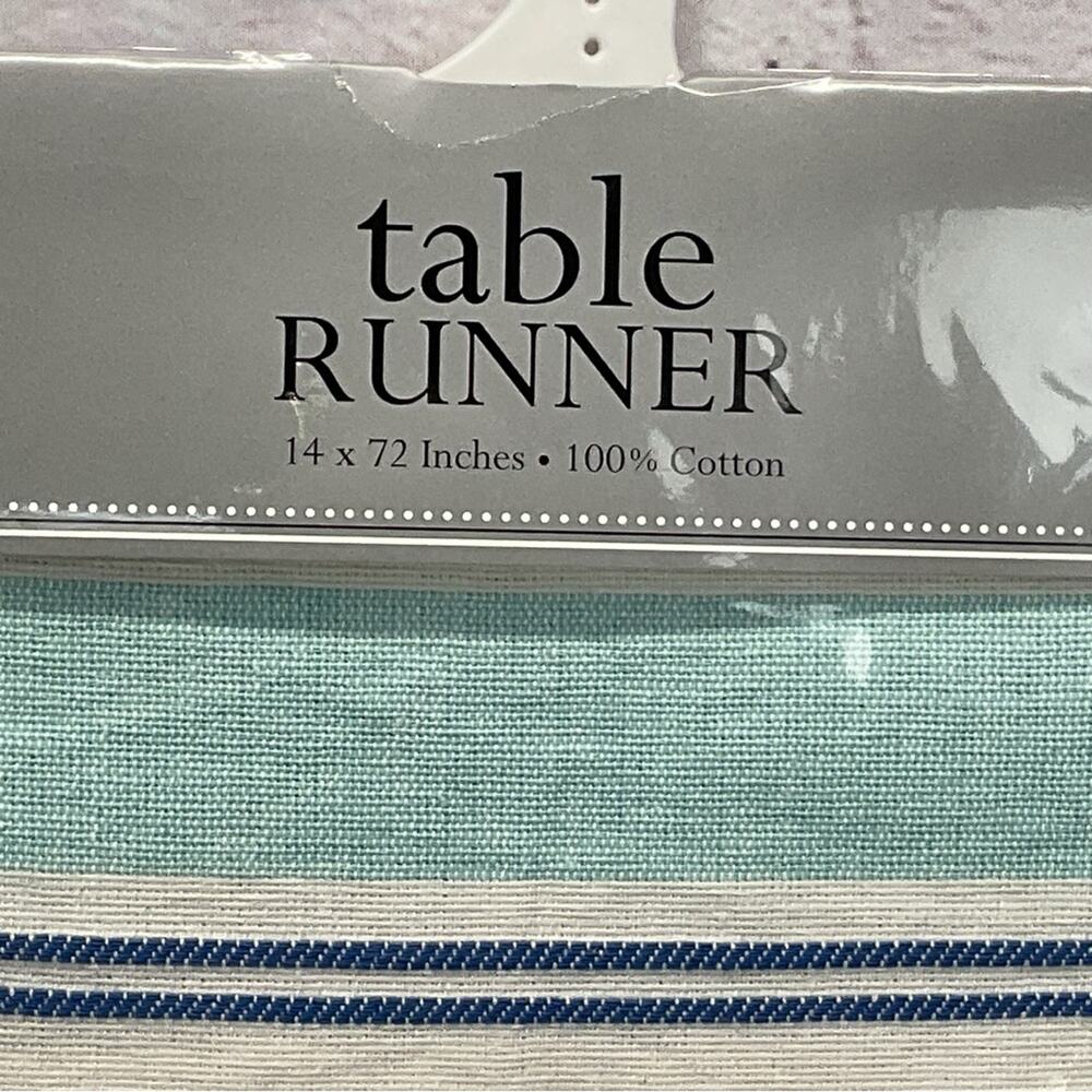Design Imports Table Runner 14" x 72" Tidal Stripe Fouta Fringed 100% Cotton NWT - Picture 2 of 8